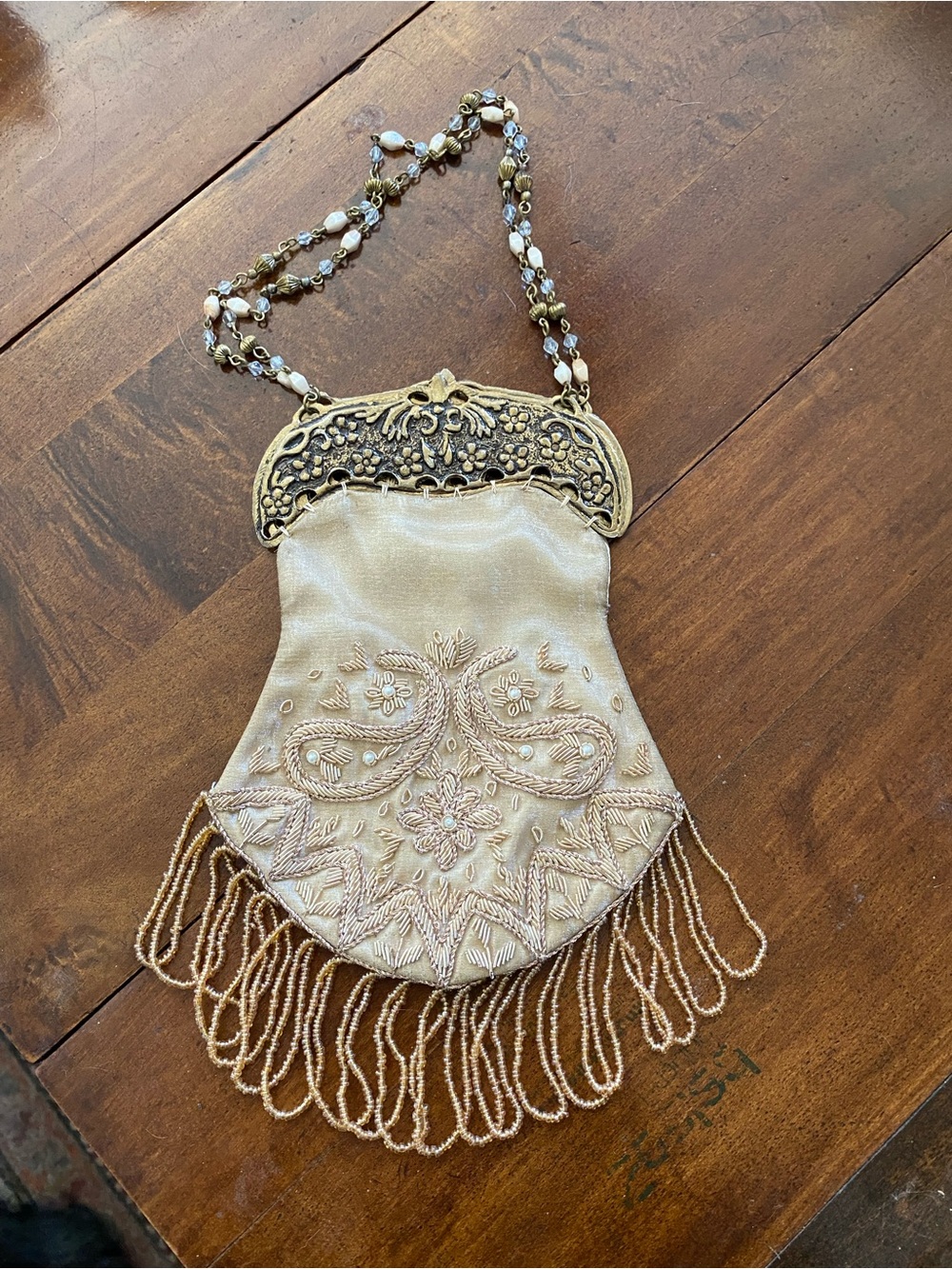 Vintage Beaded Fringe Evening Bag in Champagne